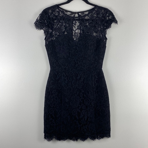 Nicholas Black Lace Cocktail Mini Dress Homecoming Sweetheart Neckline Short - Picture 2 of 10